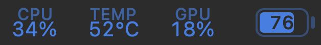 AirStats in the menu bar with every metric tinted blue.